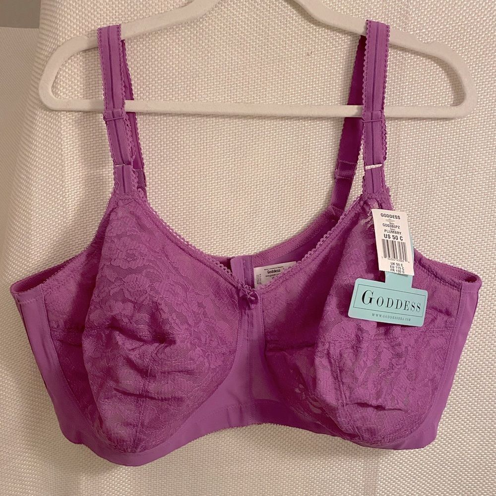 NWT Goddess plum berry lace wireless bra size 50 C